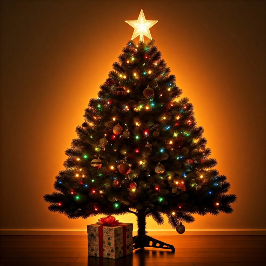 Merry Christmas tree decoration with lights